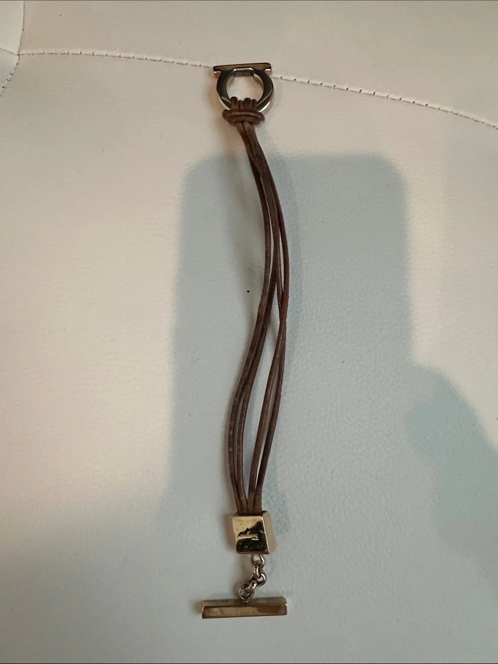 Salvatore Ferragamo Brown Leather Multi-Strand Bracelet with Gold Hardware
